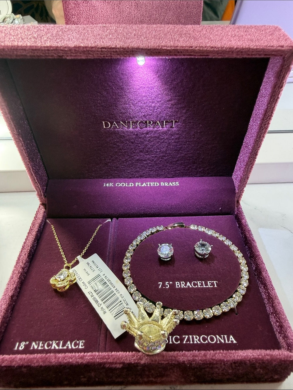 Craft Gold-Tone Necklace, Bracelet & Stud Earring Set - Purple 💡 up box